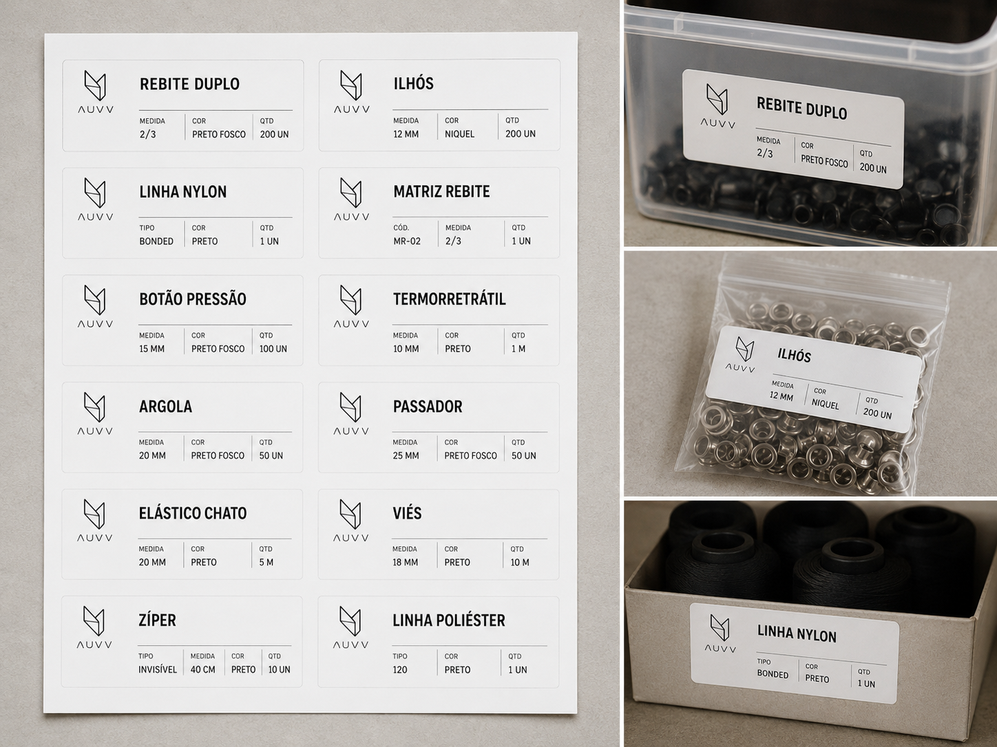 Etiquetas AUVV aplicadas à organização de materiais do atelier