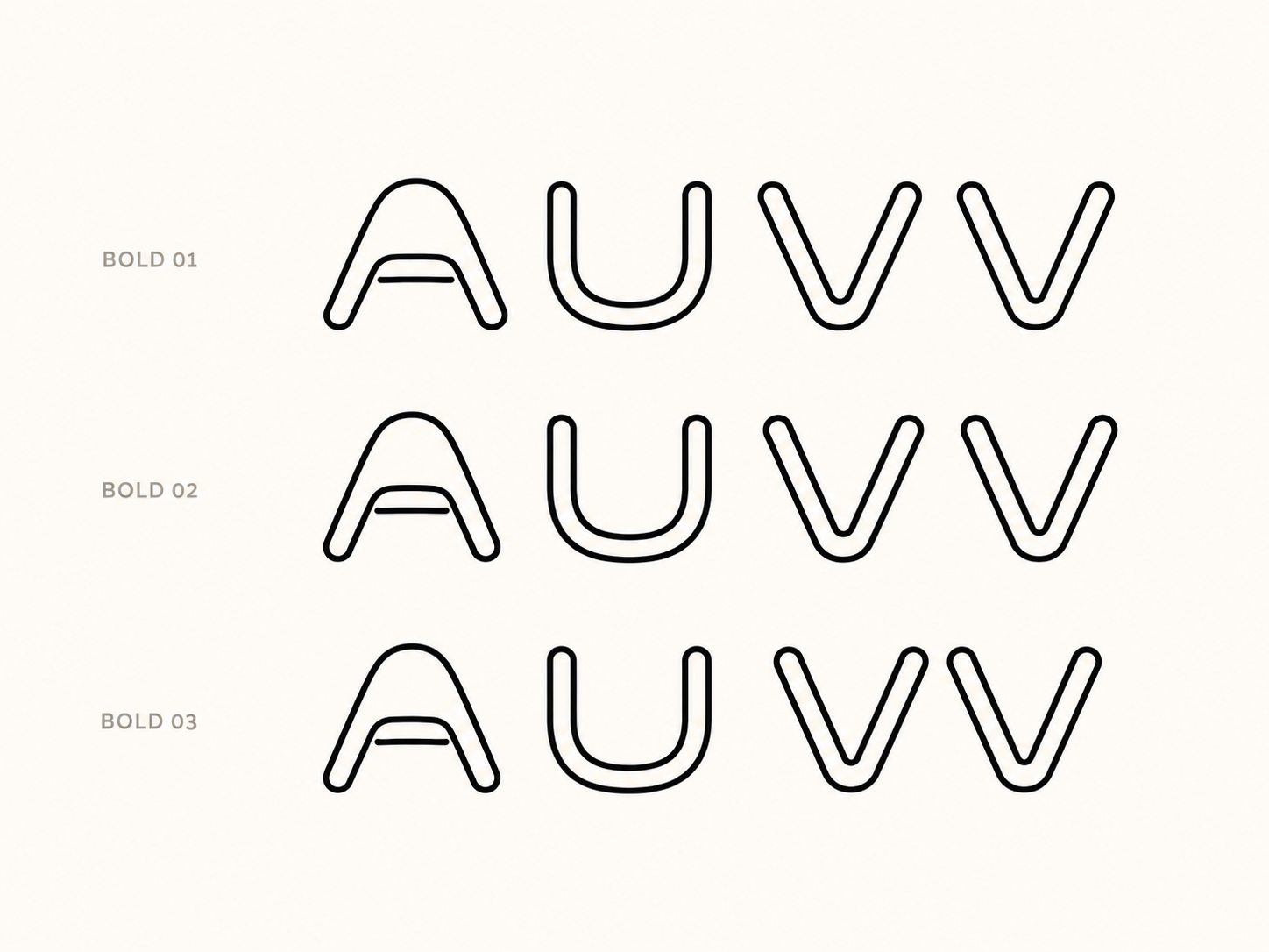 Espécime tipográfico do wordmark AUVV
